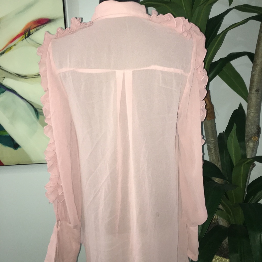 Pink Chiffon Ruffle Sleeve Blouse - Picture 5 of 5
